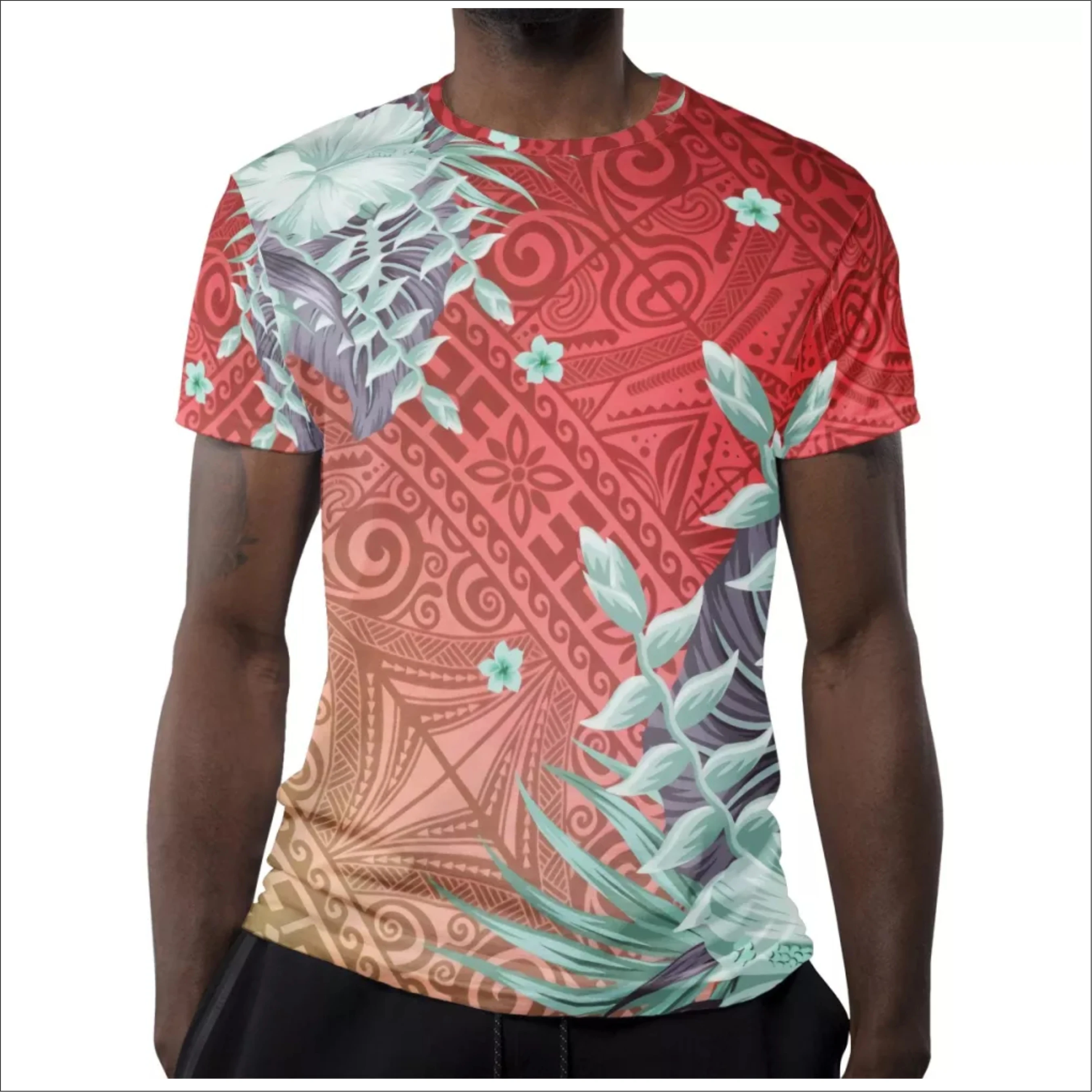 Custom Big Size 5XL Polynesian tribal design Clothing Hibiscus Printing Men T Shirt Wholesale Running T Shirts