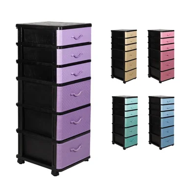 Multipurpose Space Saving Large Capacity Home Organization Colorful Plastic 6 Tiers Trendy Drawer Storage Cabinet Organizer