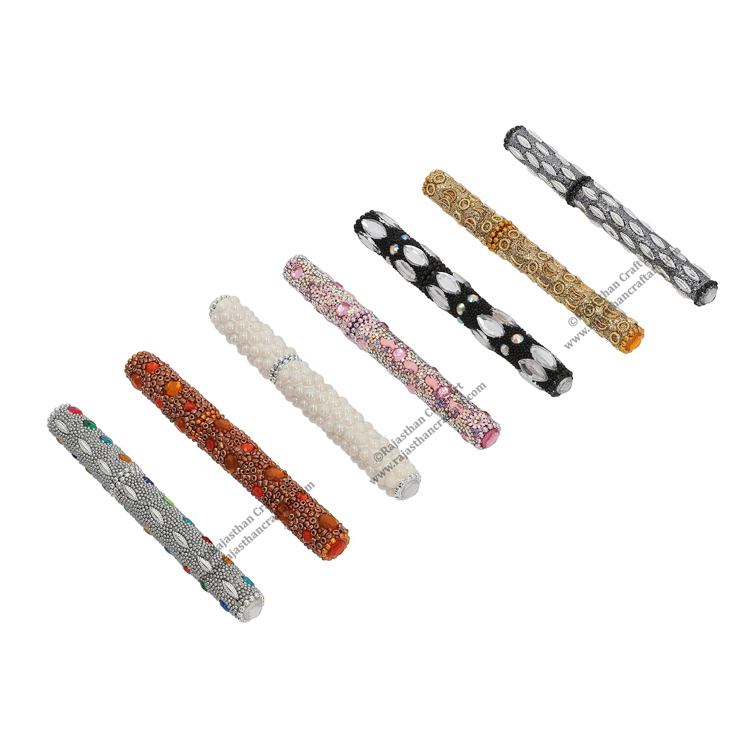 Set 7 Handcrafted Multi-Color Beaded Pens Business Promotion Gift Novelty Logo 1.0mm Plastic Writing Great Personalized Branding