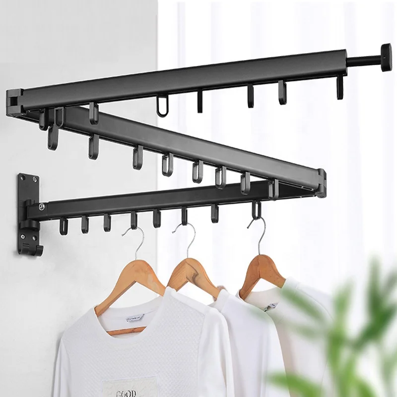 Foldable Clothes Hanger Wall Mount Retractable Cloth Drying Rack Indoor Outdoor Space Saving Aluminum Home Laundry Clothesline