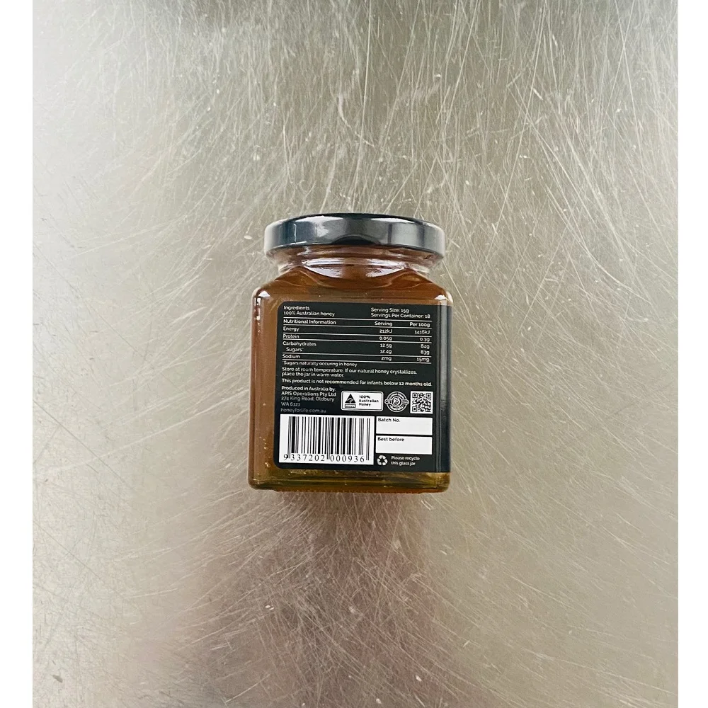 Natural 260g TA35+ Marri Organic Mono-Floral Honey With 3 years+ Shelf Life In Mason Jar Packaging From Australia