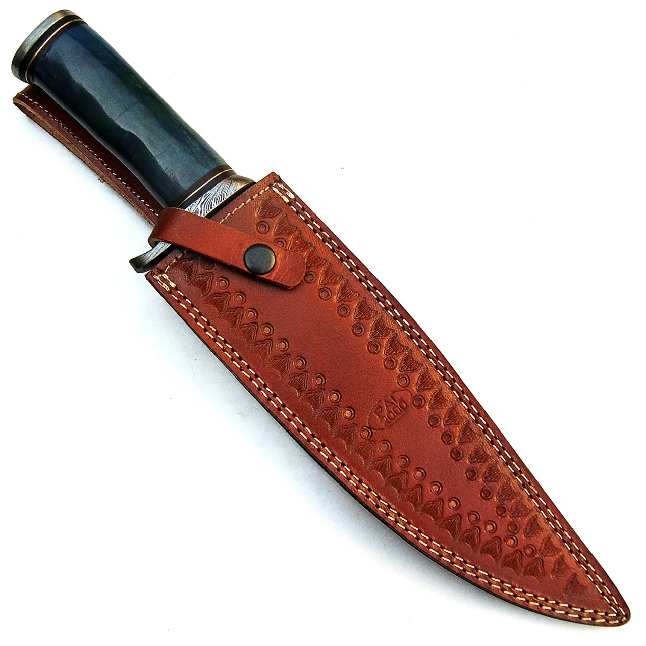 Handmade Damascus Steel Skinner Knife With Camel Bone Handle With Fine Leather Sheath.