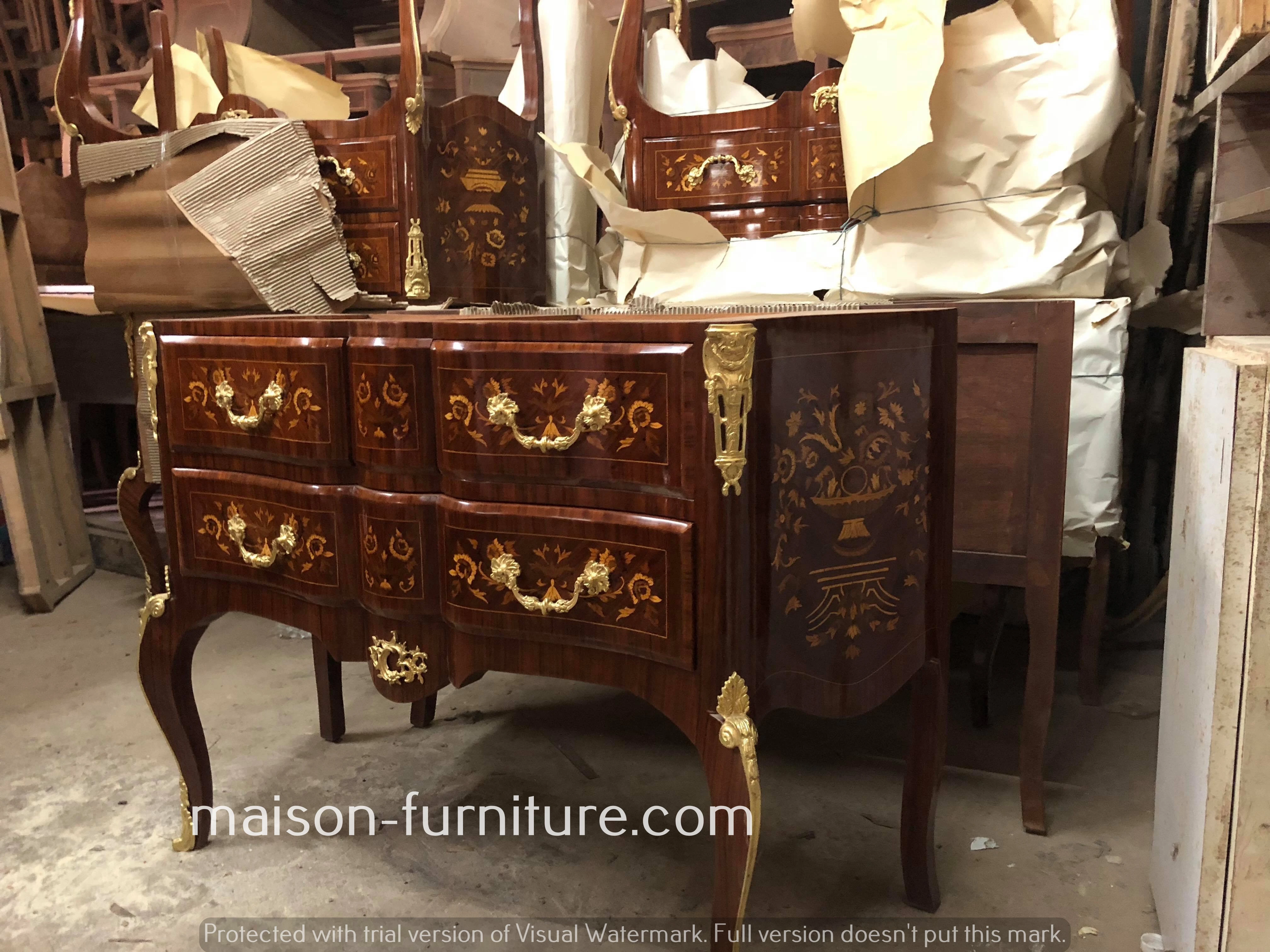 
French style painted commode with ormolu - antique bombe commode 