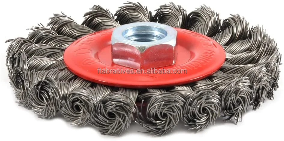 4Inch Wire Wheel Brush Knotted Twist Wire Wheel Twist Knotted Carbon Steel 5/8-11UNC Thread Arbor for Grinder