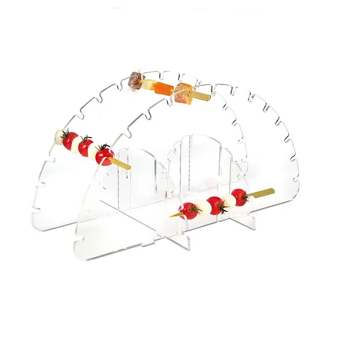 Custom Detachable Semicircular Clear Acrylic Skewer Holder Printed Acrylic Kebab Skewers Rack Countertop