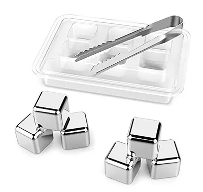 Amazon Hot Selling Reusable Stainless Steel Ice Cube With Tongs Whiskey Ice Cube Stone Whiskey Rocks Gift Set
