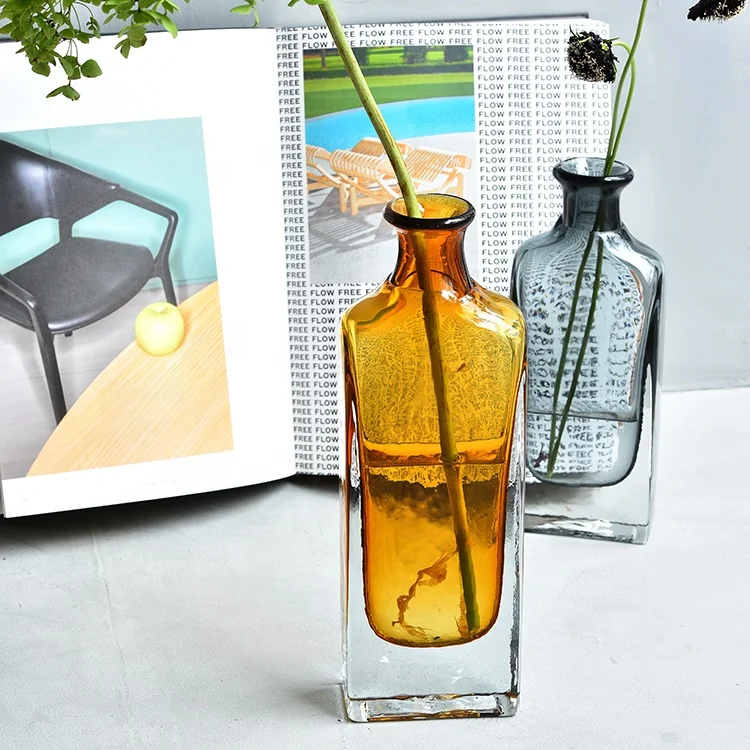 Bixuan Vases Solid Color Handblown Art Glass Flower Arrangement Vase Wine Bottle Shape Table Decor Accent Centerpieces Vases