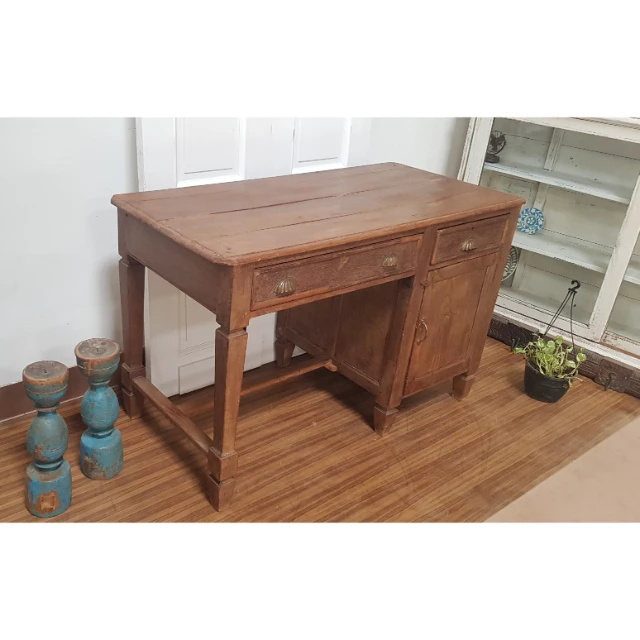 VINTAGE FURNITURE CORNER COMPUTER DESK WITH TWO DRAWER TEAK WOOD TABLE MULTI PURPOSED WOODEN WRITING DESK FOR LIVING ROOM
