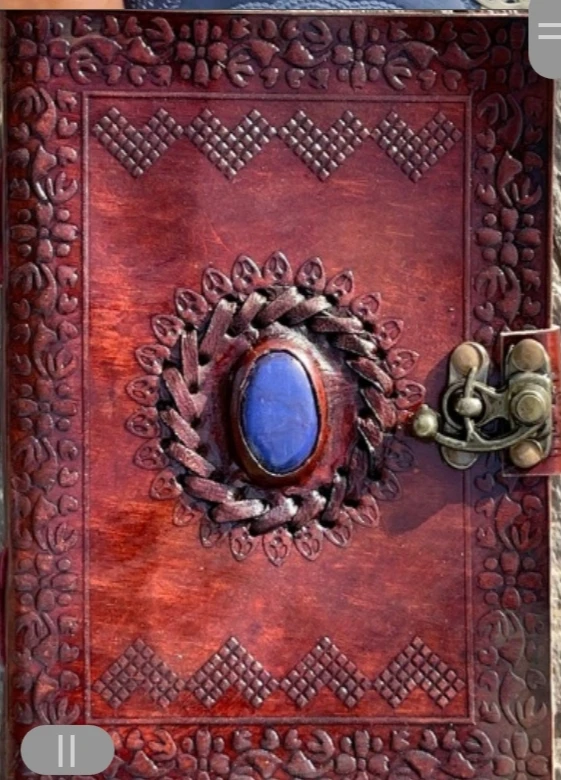 Handmade paper Leather Diary with lock, embossed mandala print with single stone with lock, travel notepad and dairy