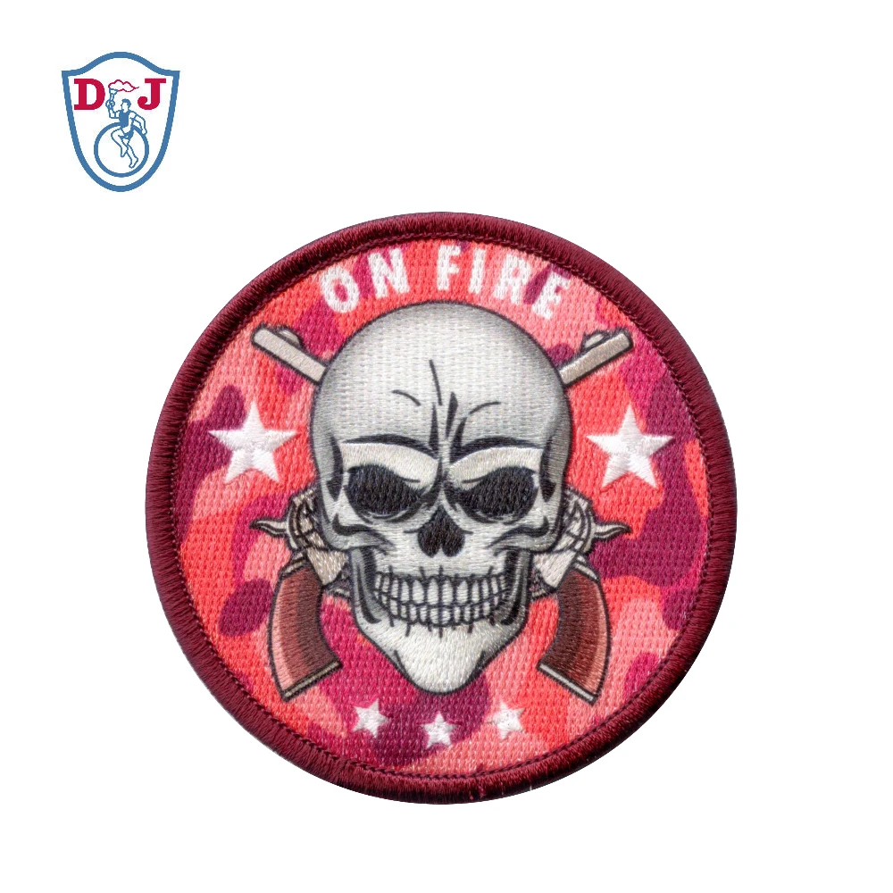 High Quality Skull Design Partial Sublimation Partial Embroidery Patch for Biker Jacket
