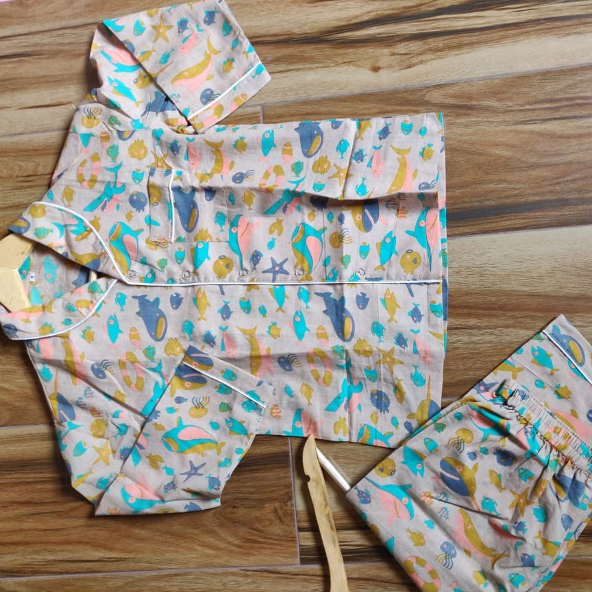 Fish Print Cotton Night Suit Night Dresses For Woman Sexy Dress Handmade Pure Cotton Night Wear Beach Wear