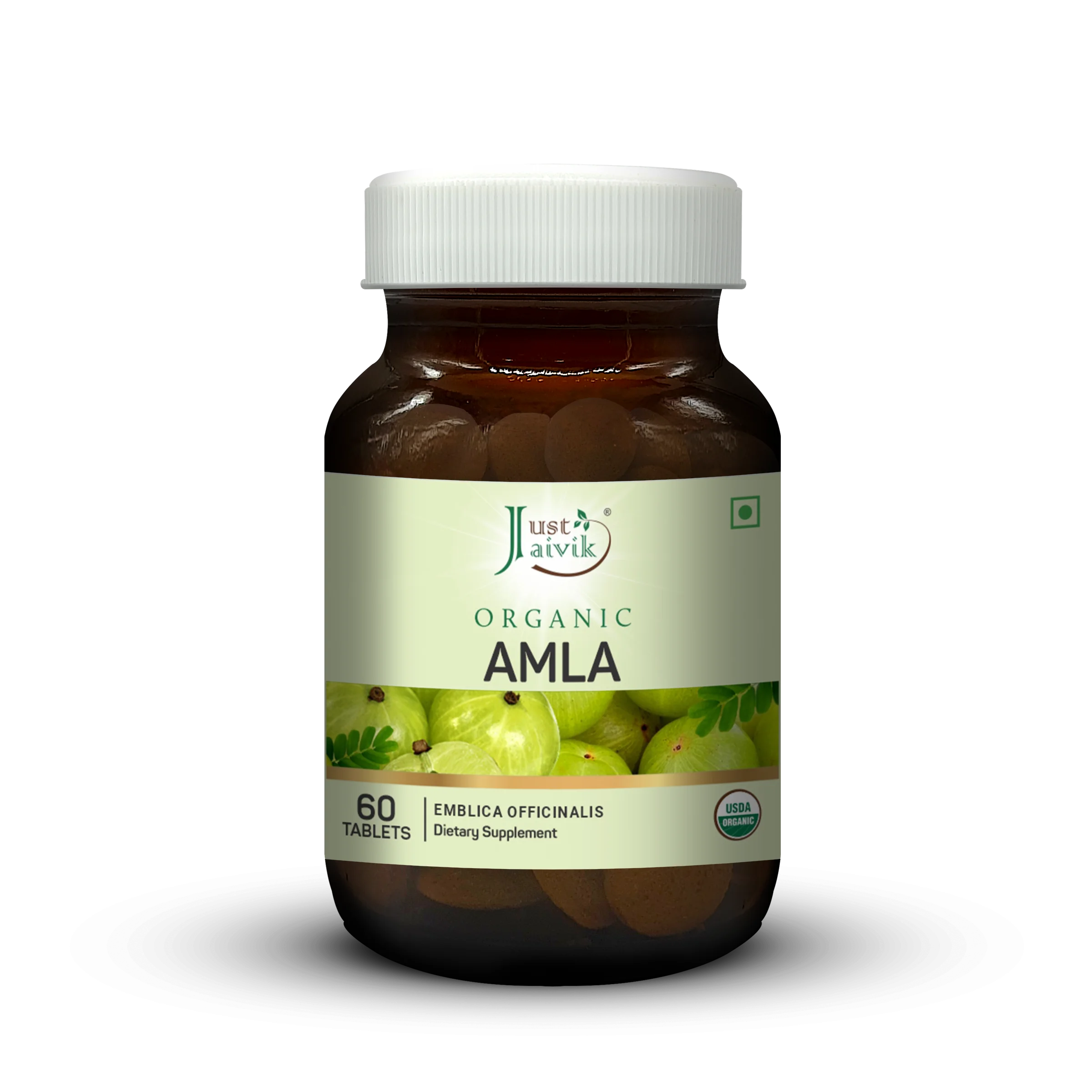 Органические таблетки Amla (эмблика лекарственная)-600 мг, 60 таблеток в стеклянной бутылке