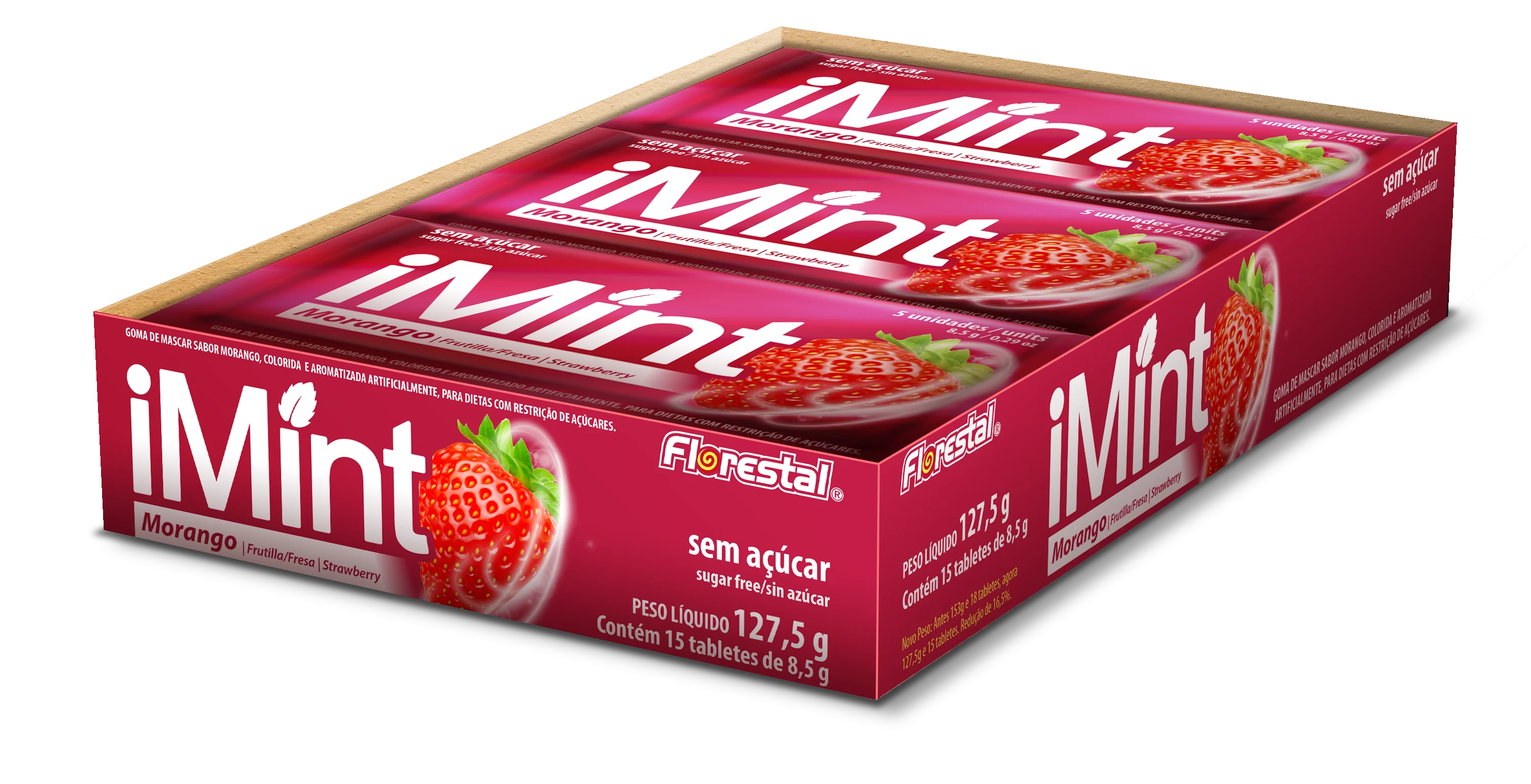 
2226 - IMINT Red, Blue, Green Mint Chewing gum Sugar Free 1,7g x 5un - 127,5g Display 