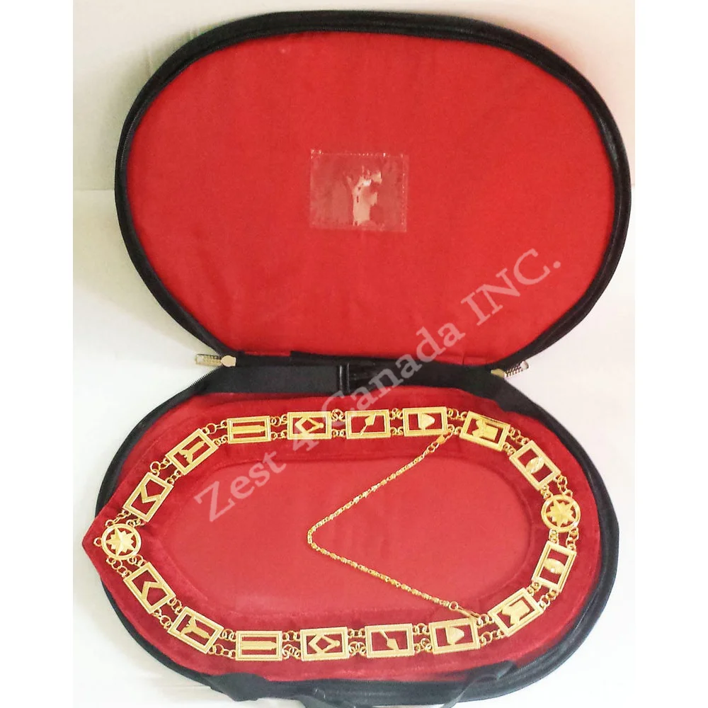 
Masonic Past Master Mason Chain Collar Gold Plated Red Velvet 