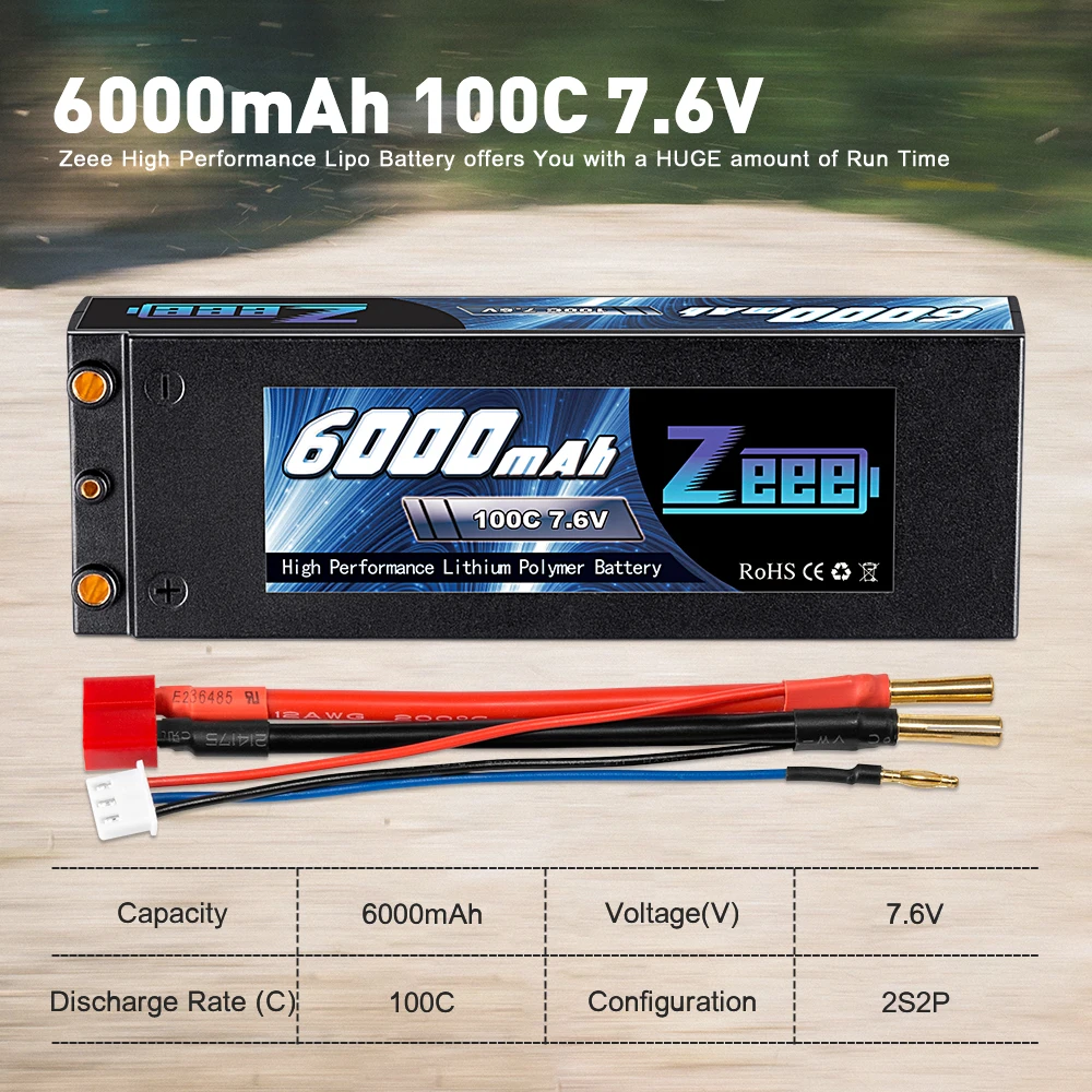 Zeee 2S литий-полимерный аккумулятор 7 6 V 100C 6000 мАч высоковольтный Футляр чехол с 4 мм пуля деканов для RC автомобиль грузовики лодки