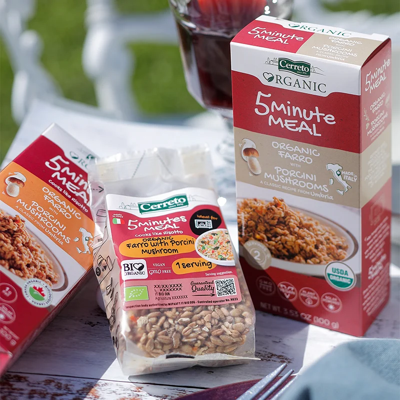  Italian Organic Top Quality Ready to cook meal Farro with Porcini Mushrooms 5 minutes 100g for microwave