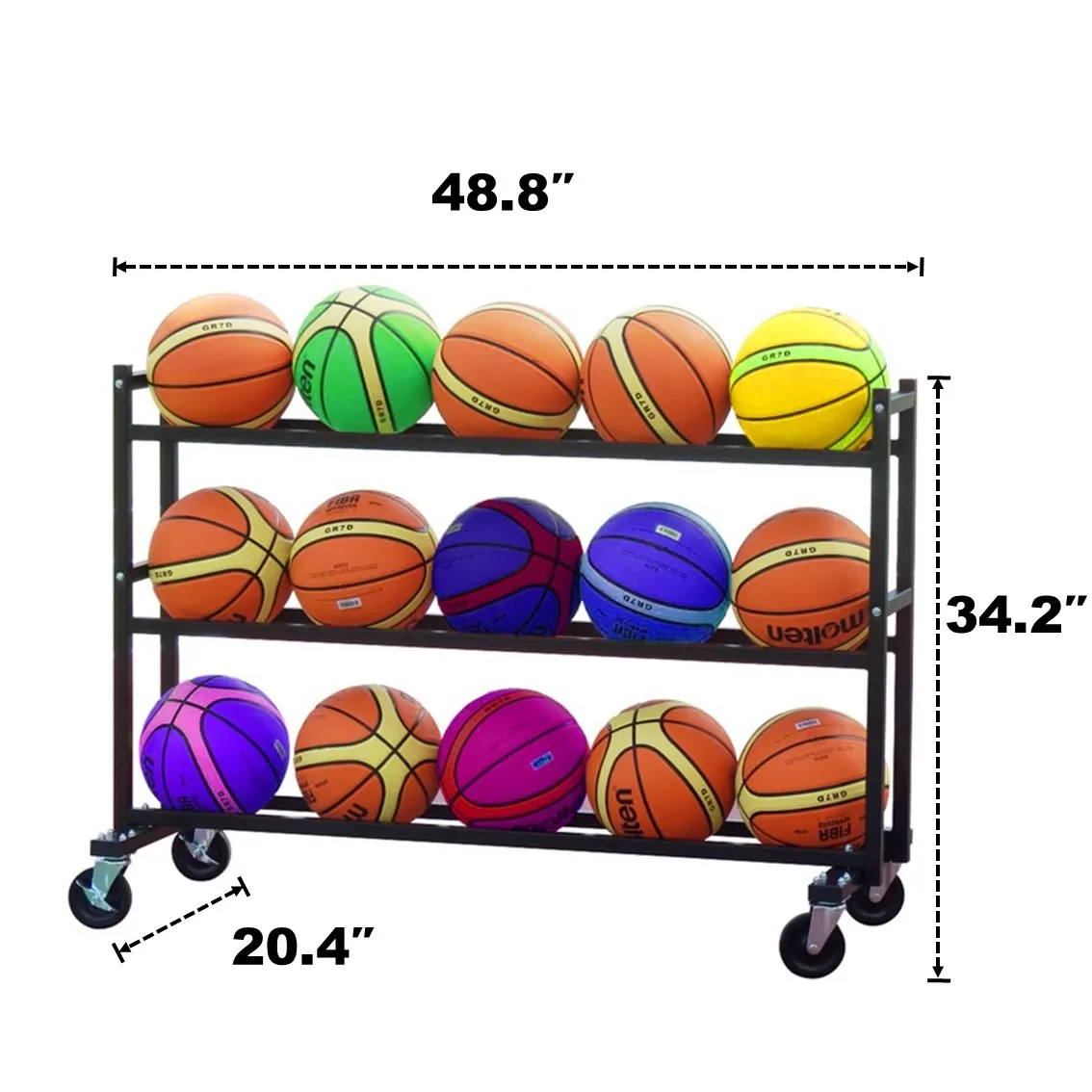Ball arrangement basket storage cart heavy duty steel frame with wheels