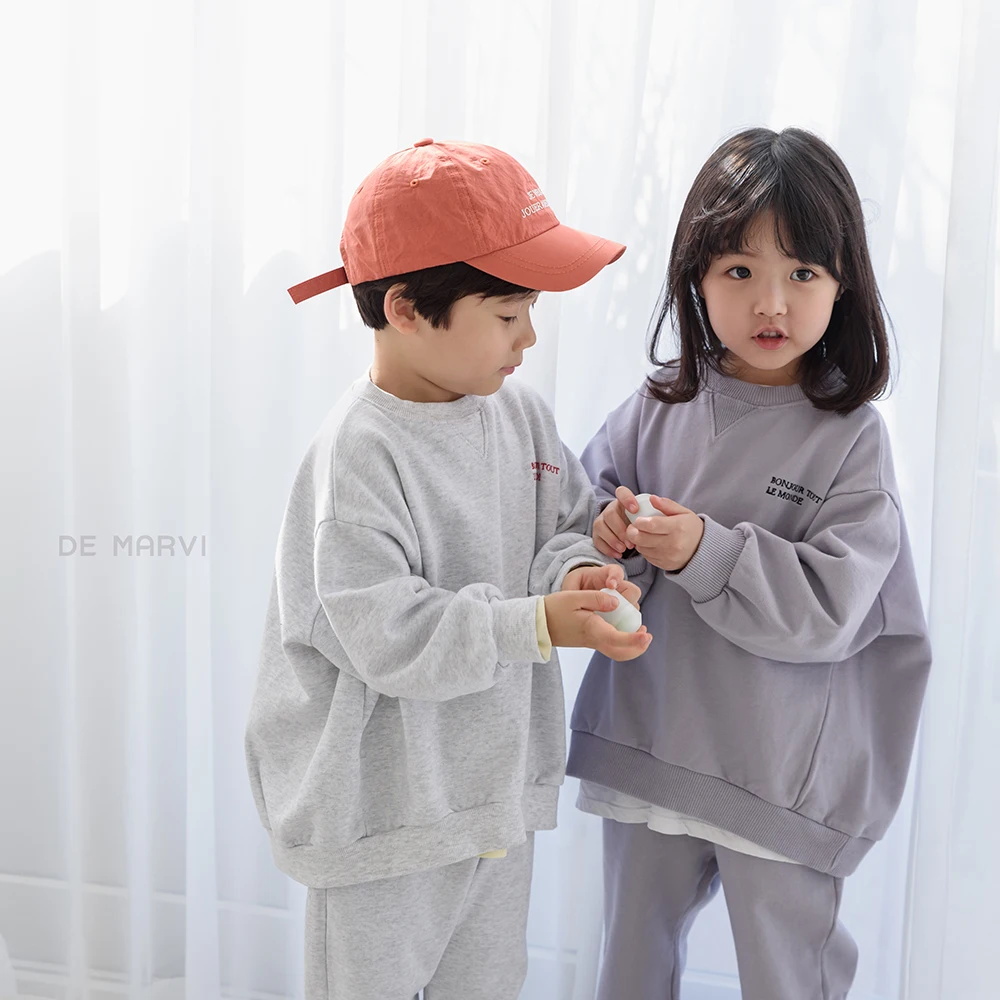 DE MARVI Kids Toddler Pigment dyed vintage loose fit sweatshirts boys girls long sleeve t-shirts Wholesale Korean Manufacturer M