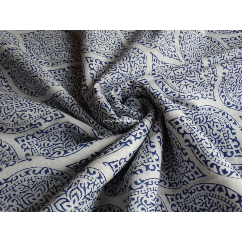 Indian White Dress Material Floral Hand Block Wholesale Running Fabric 100% Cotton Printed