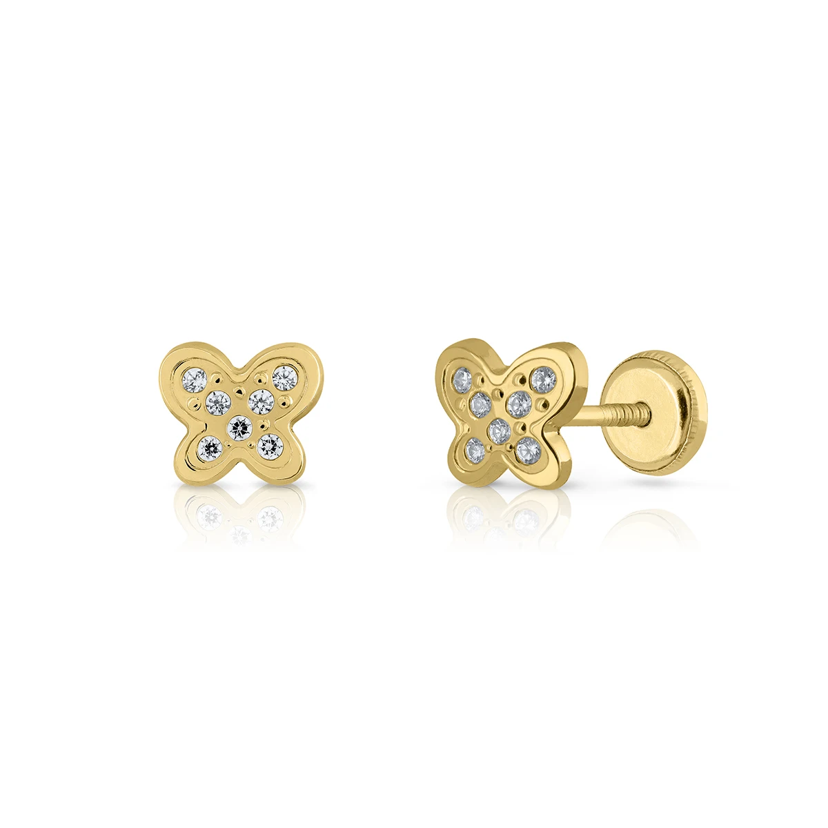 9K SOLID GOLD Fashion Earrings (Available 10k-14k-18k) Butterfly CZ Women Children Kids Ear Clip Screw Back Made in Spain
