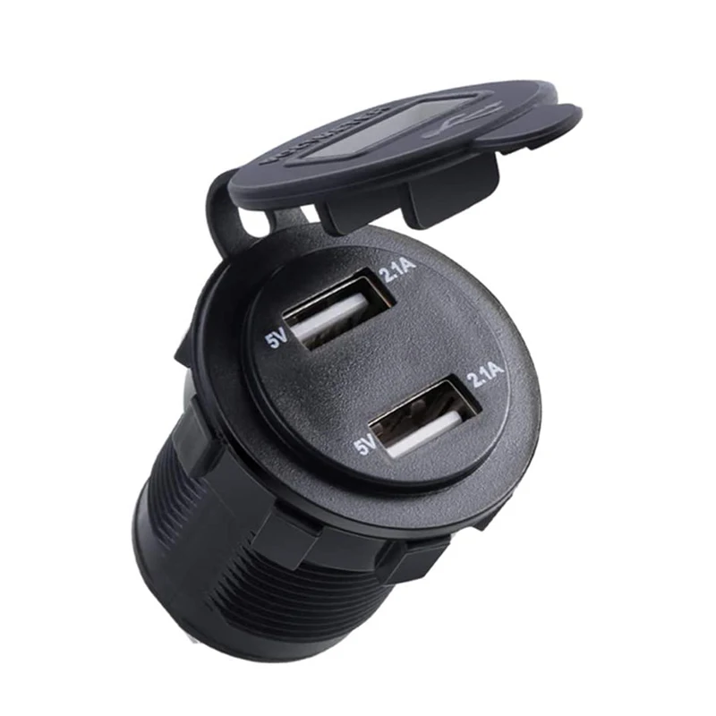 12v rv 5v usb port outlet panel mount dual usb 2.1 a charger socket plug with voltmeter