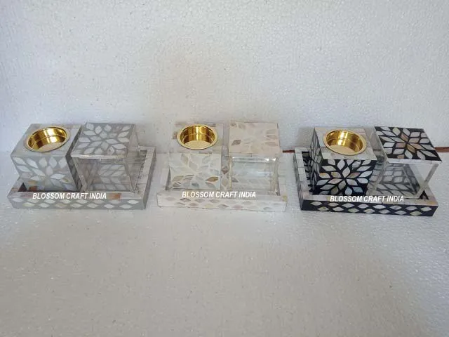 Handmade Trendy Mother Pearl Inlay 3pcs Set High Quality Wood Seed Tray Incense Burner Box Office Eid Gift Ramadan Sandalwood