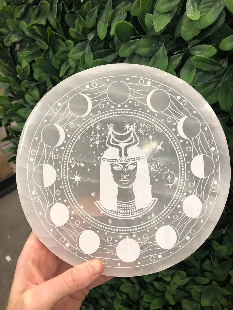 Beautiful Selenite Charging Plate Egyptian Goddess of night Charge Cleanse Your Crystals hot selling selenite for customizable