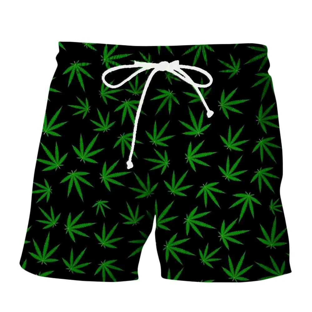 Best funny natural weeds cook fresh green weed leaves print 3d beach shorts cool man summer aesthetic swimsuit shorts dropship