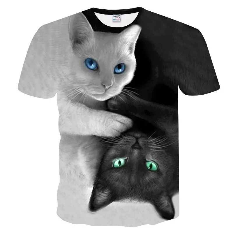 New men summer animal cartoon cats round neck short sleeve t shirt men casual short tops different animal printed in t shirt