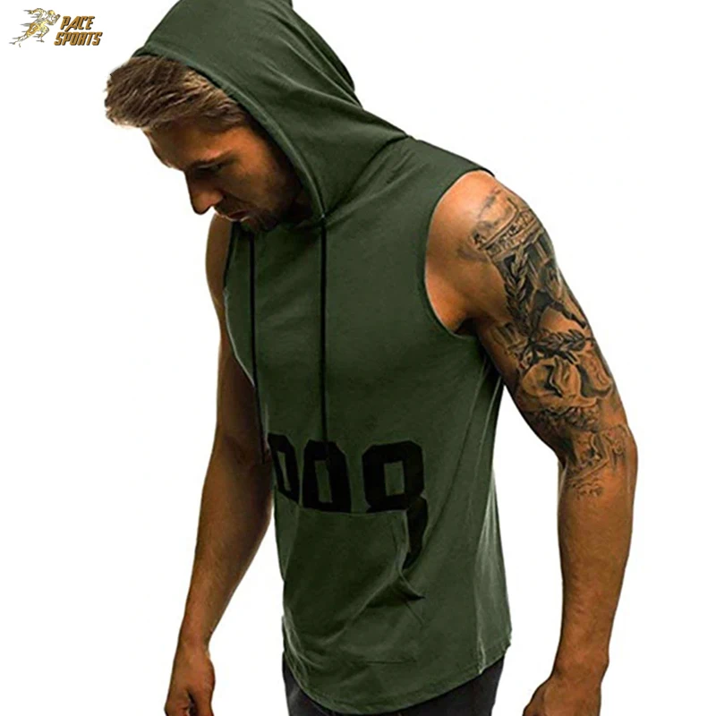 Men Hoodies Tank Top Sleeveless Muscular Gym Sport Slim Vest Bodybuilding Hooded Shirt Sleeveless Hoodie