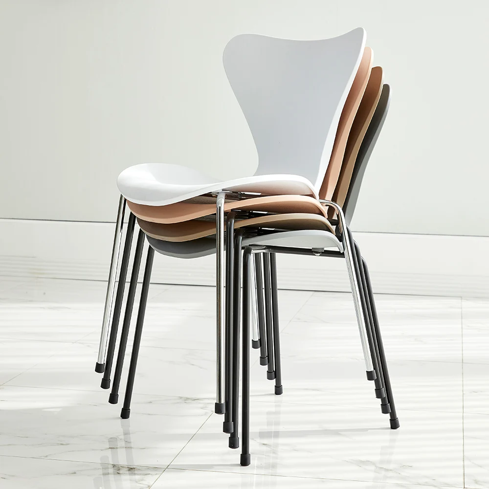 Stackable Home Furniture coffee hotel Luxury Upholstered Soft back Plastic dining chair with metal legs