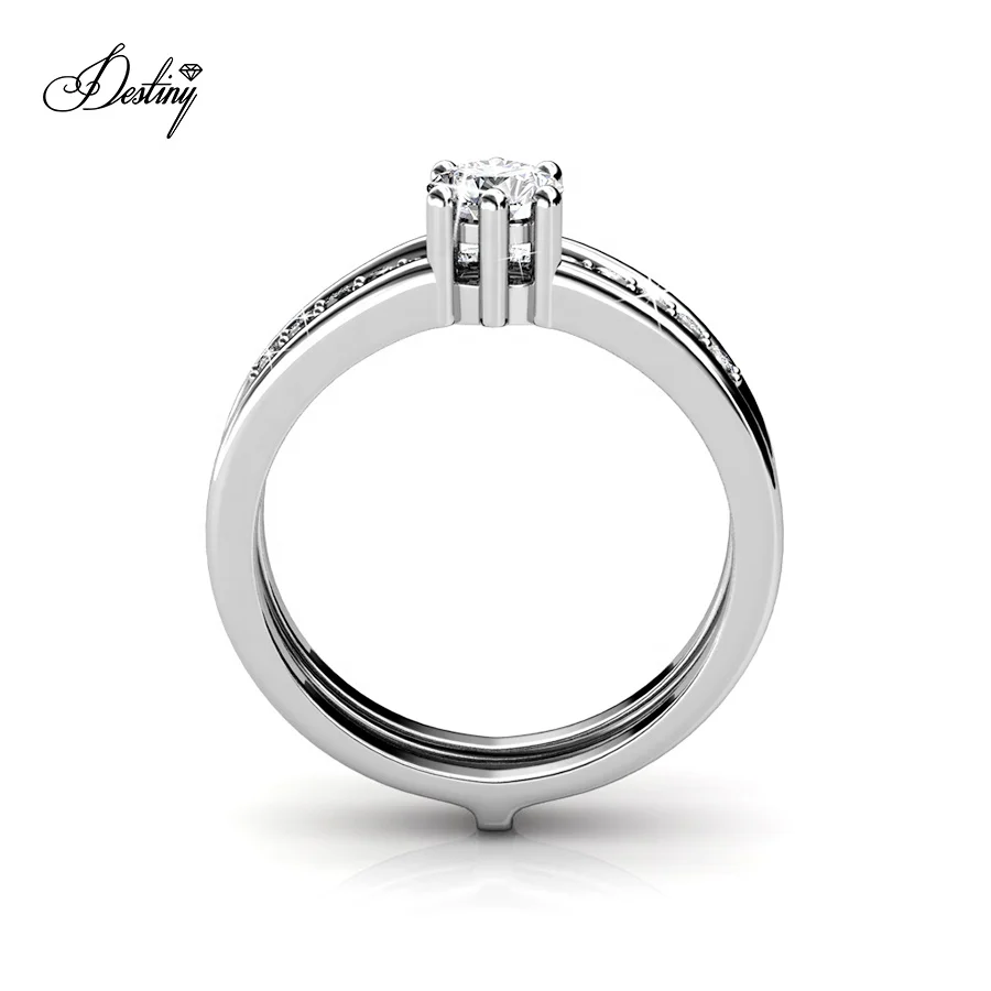 Destiny Jewelry 2021 деликатные ювелирные изделия из австрийского хрусталя Розовое золото двойное обручальное свадебное штабелируемое кольцо для женщин