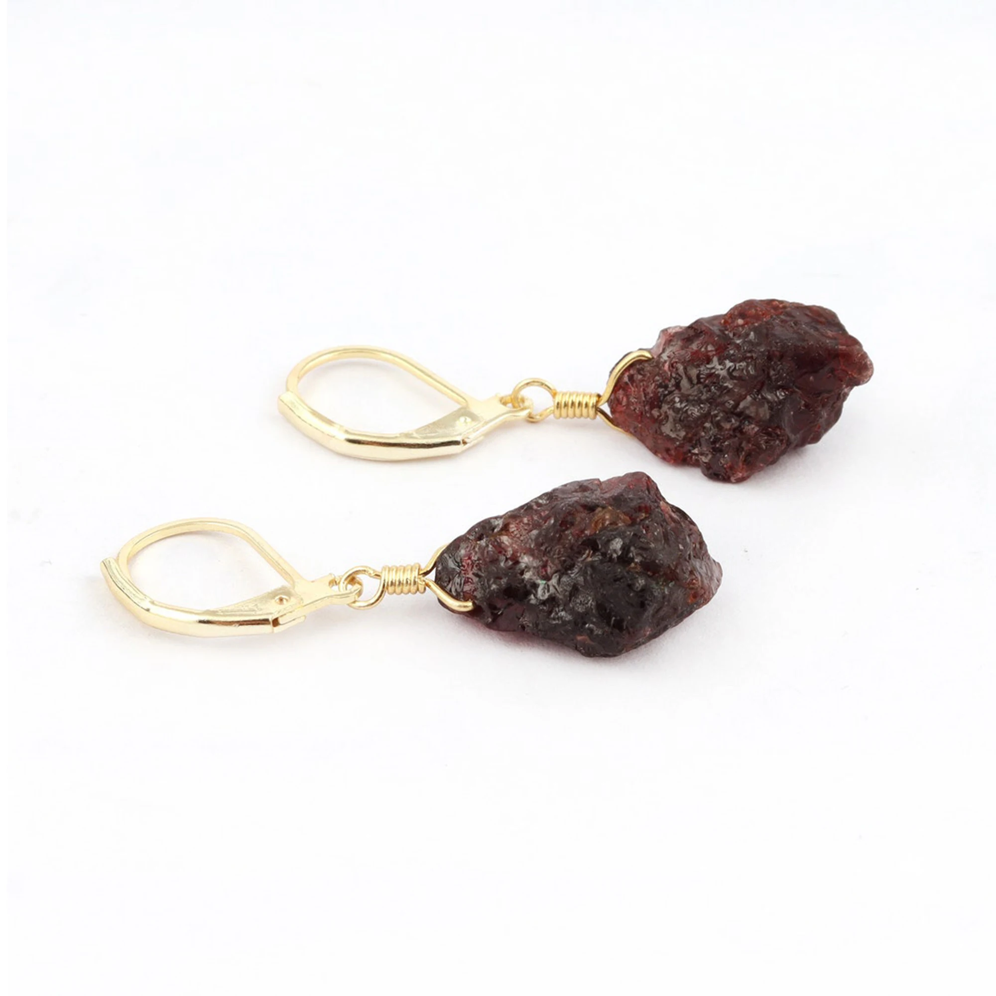Raw Drill Garnet Gemstone Sterling Silver Lever Back Family Birthstone Dangle Earrings Jewelry