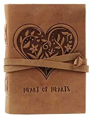 Handmade paper Leather Diary Embossed with Heart ,Antique brown Handmade Leather Bound Notepad ,Travel Diary for Men and Women