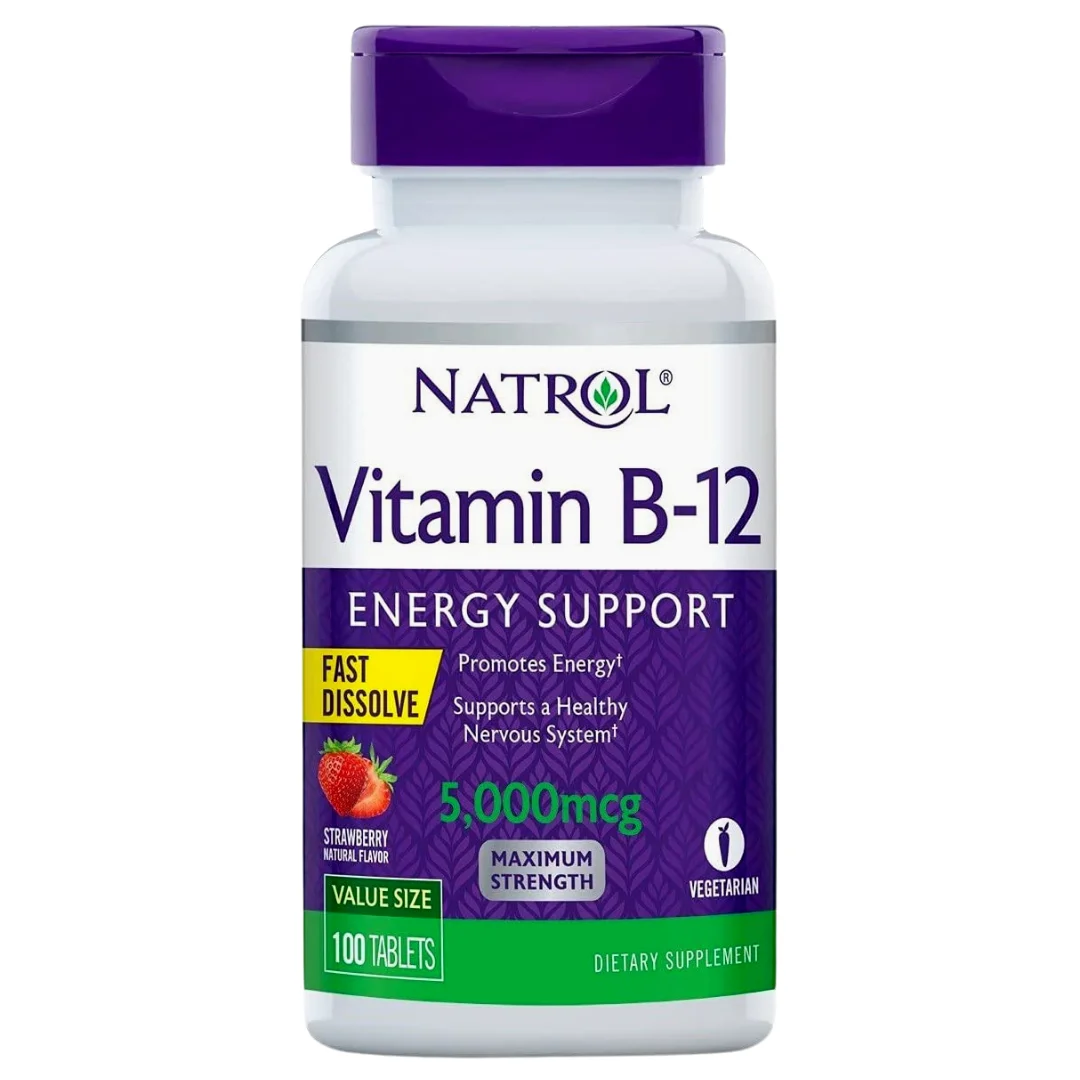 Wholesale Natrol Vitamin B12 Fast Dissolve 100 Tablets Healthy Nervous System Maximum Strength Strawberry Flavor, 5,000 mcg