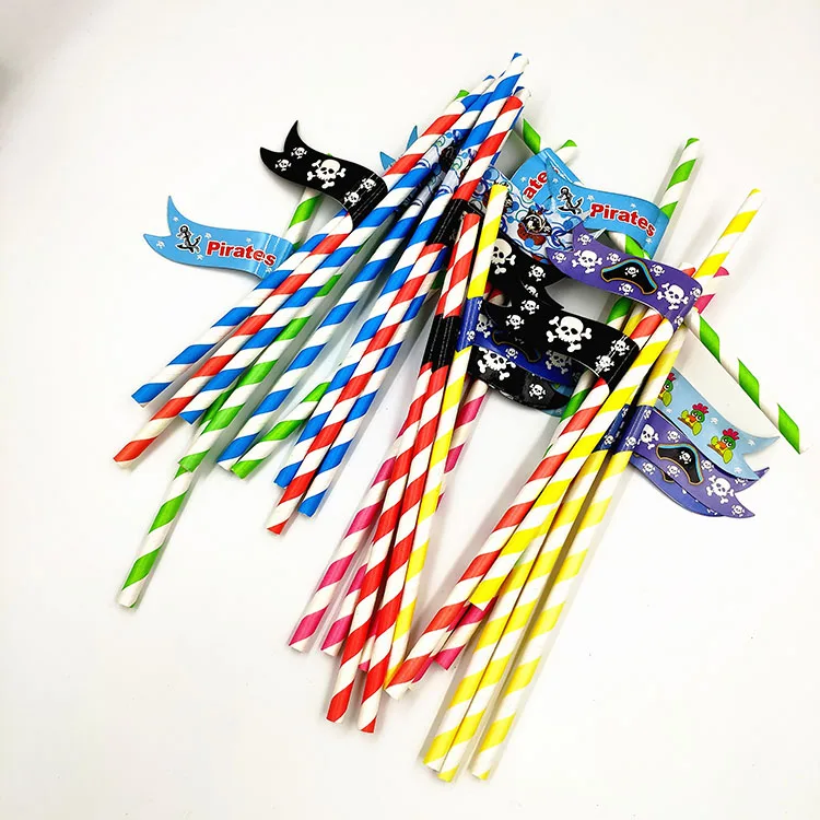 
Attractive Colourful Diagonal Stripes Pirates Boat Flag Drinking Paper Straws Baby Shower Wedding Events BBQ Party Tableware 