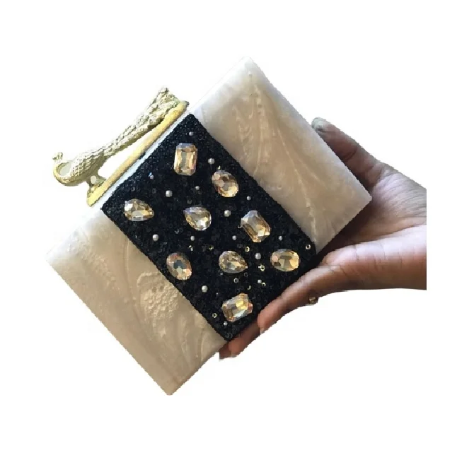 Very Beautiful Hot Selling Handcrafted Ladies Resin Rhinestone Clutch
