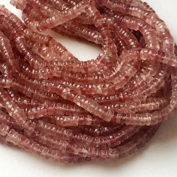 5mm 7mm Natural Pink Strawberry Quartz Smooth Heishi Tyre Gemstone Beads Strands Strings Semi Precious Bead for Jewelry Making