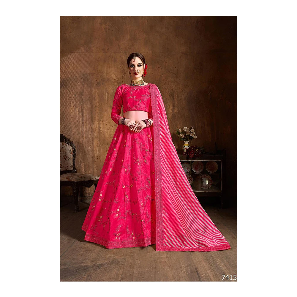 Top Selling Modern Princess Silhouette Heavy Lehenga Choli Women High Collar XL Wedding Wear Wholesale Price Bulk Order Welcome!