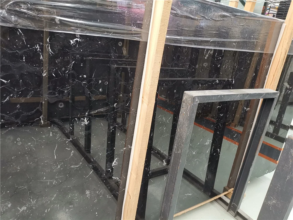 Wholesale Price Chinese Black Marble Polished Black Ice Flower Marble Tiles For Home Indoor Decoration