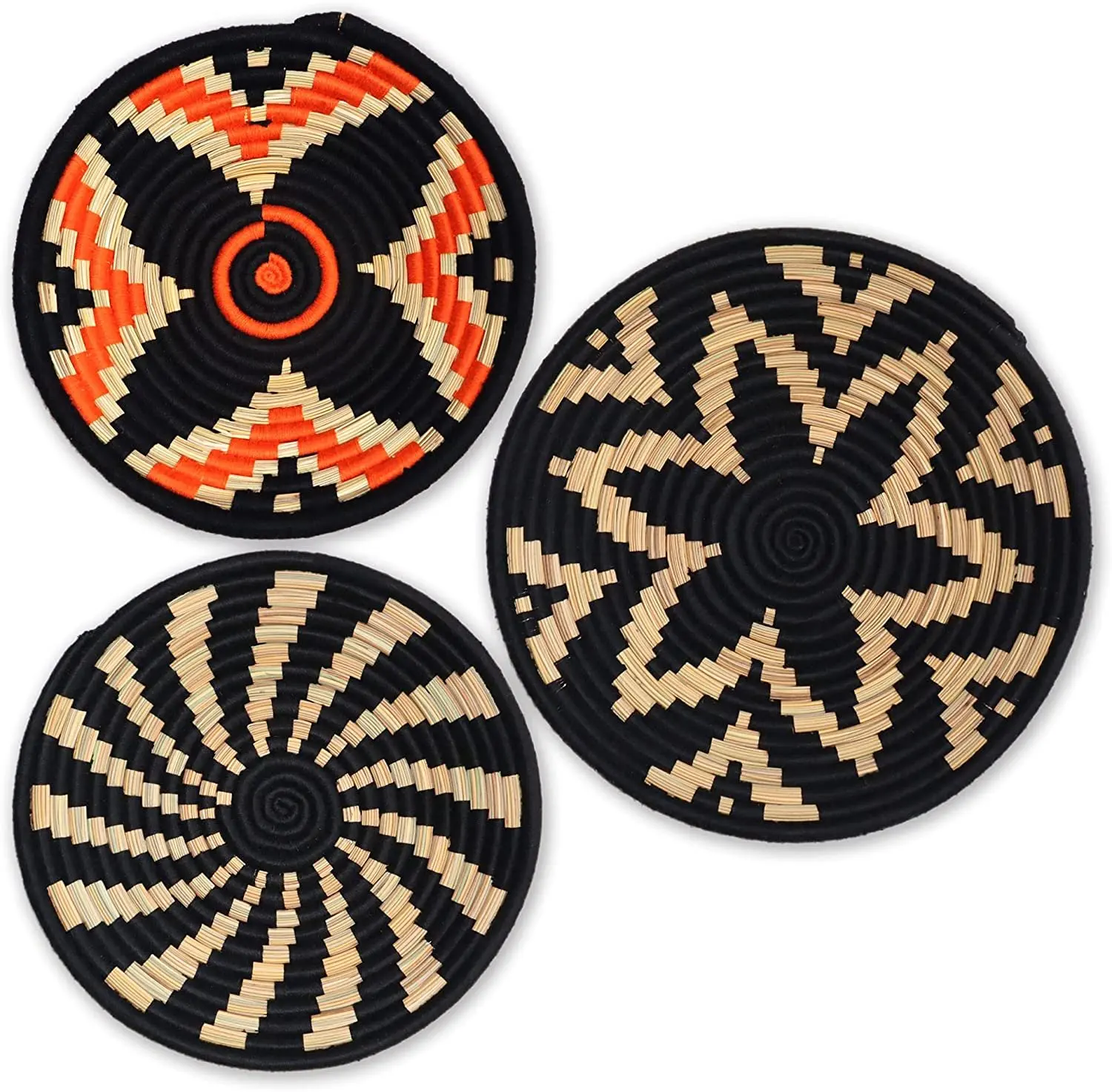 Large Boho Woven Wall Basket Decor Set of Four Handmade Wall Art made from Natural Seagrass Ready to Hang