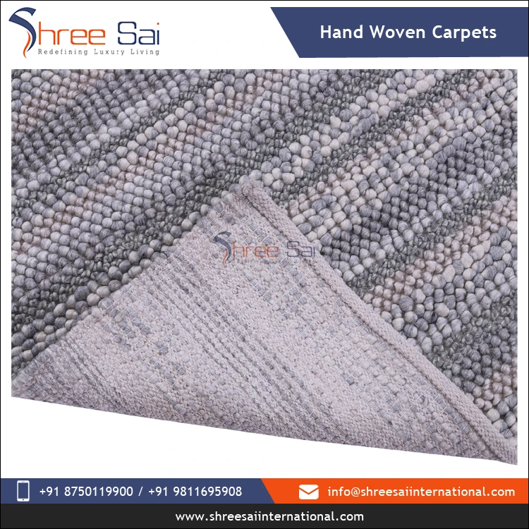 Handmade Wall-to-Wall Carpets Indian Manufacturer & Supplier Embroidered Textured Wool & Cotton Hand Woven Carpet For Sale