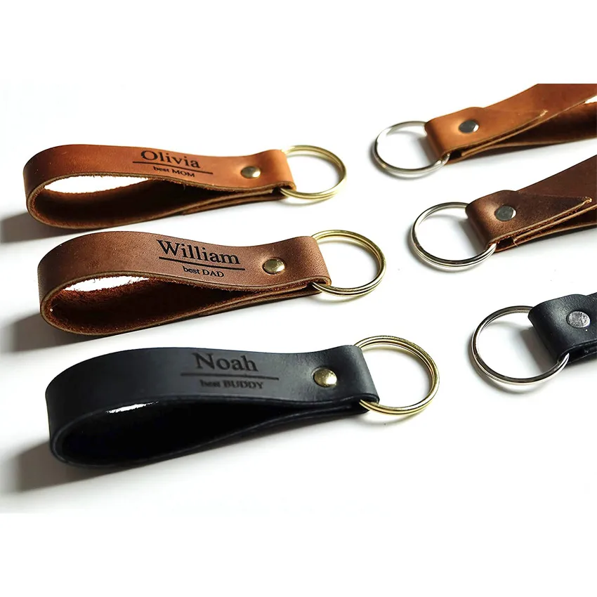 personalized PU leather debossed company logo leather key tags