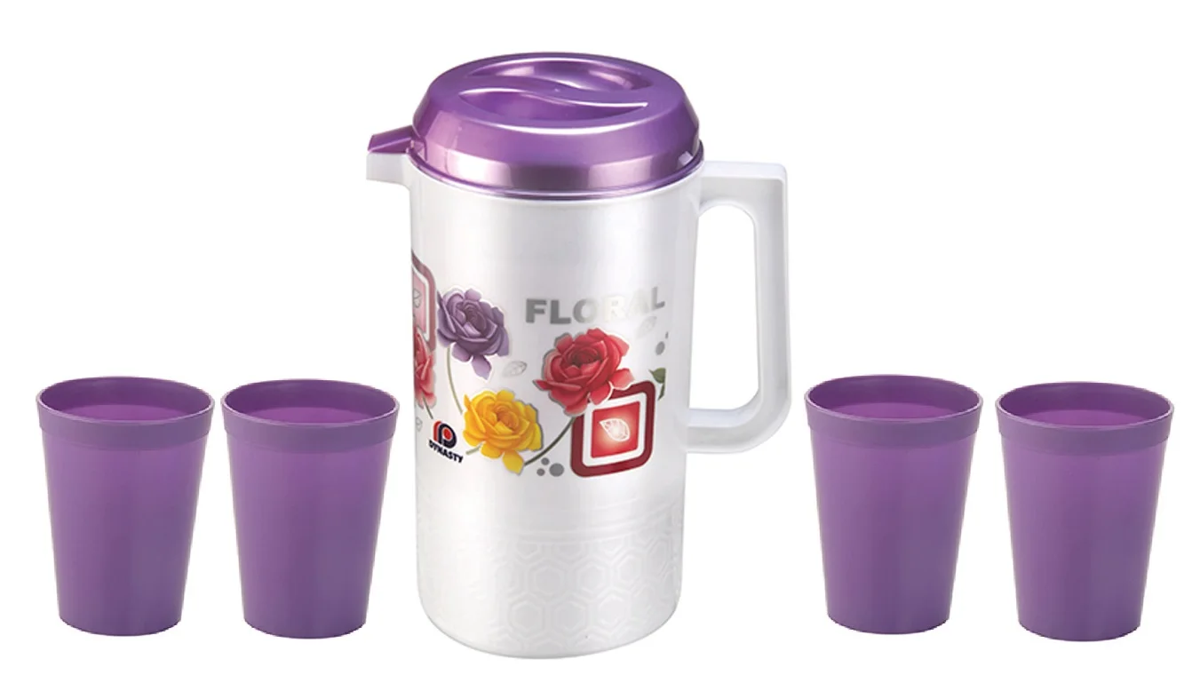 Food Grade BPA Free Microwave Plastic Water Jug  - 3000 ml with 4 Tumbler 300 ml