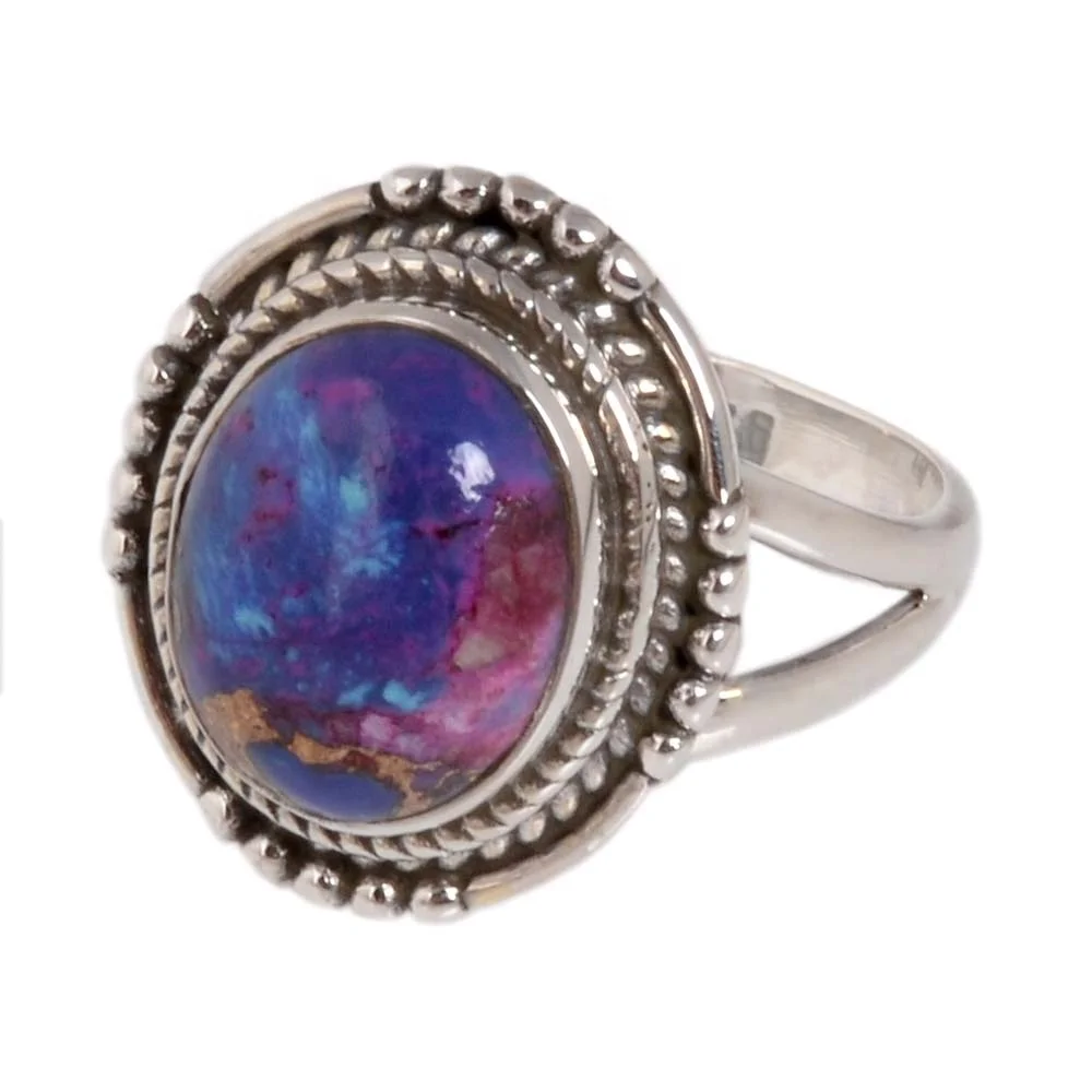 Amazing Look Purple Copper Turquoise 925 Sterling Silver Ring