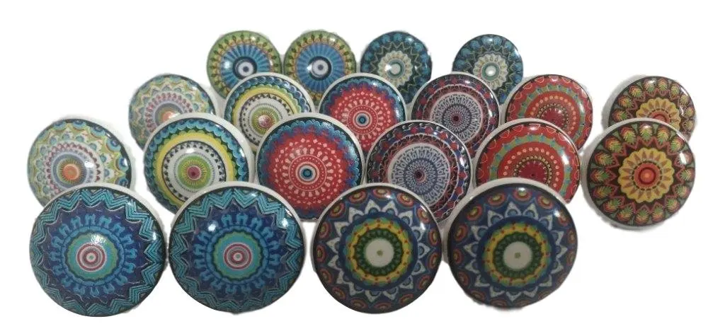 OSNICA ceramic pottery door knobs multicolored hand painted  used in kitchen ,cabinet, cupboards drawer puller piece of 12