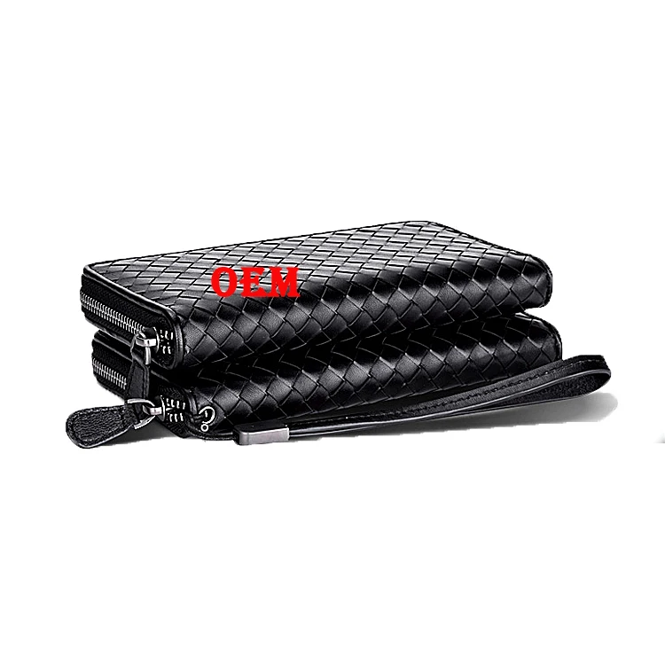 Guangzhou Factory OEM Genuine Leather Wallet Knit Style fashion leather hand wallet for men