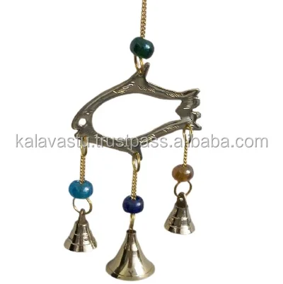 Brass Bell Wind Chimes with Fish Metal 3 Brass Bells Good Luck Chime Religious Style Model for Gifts