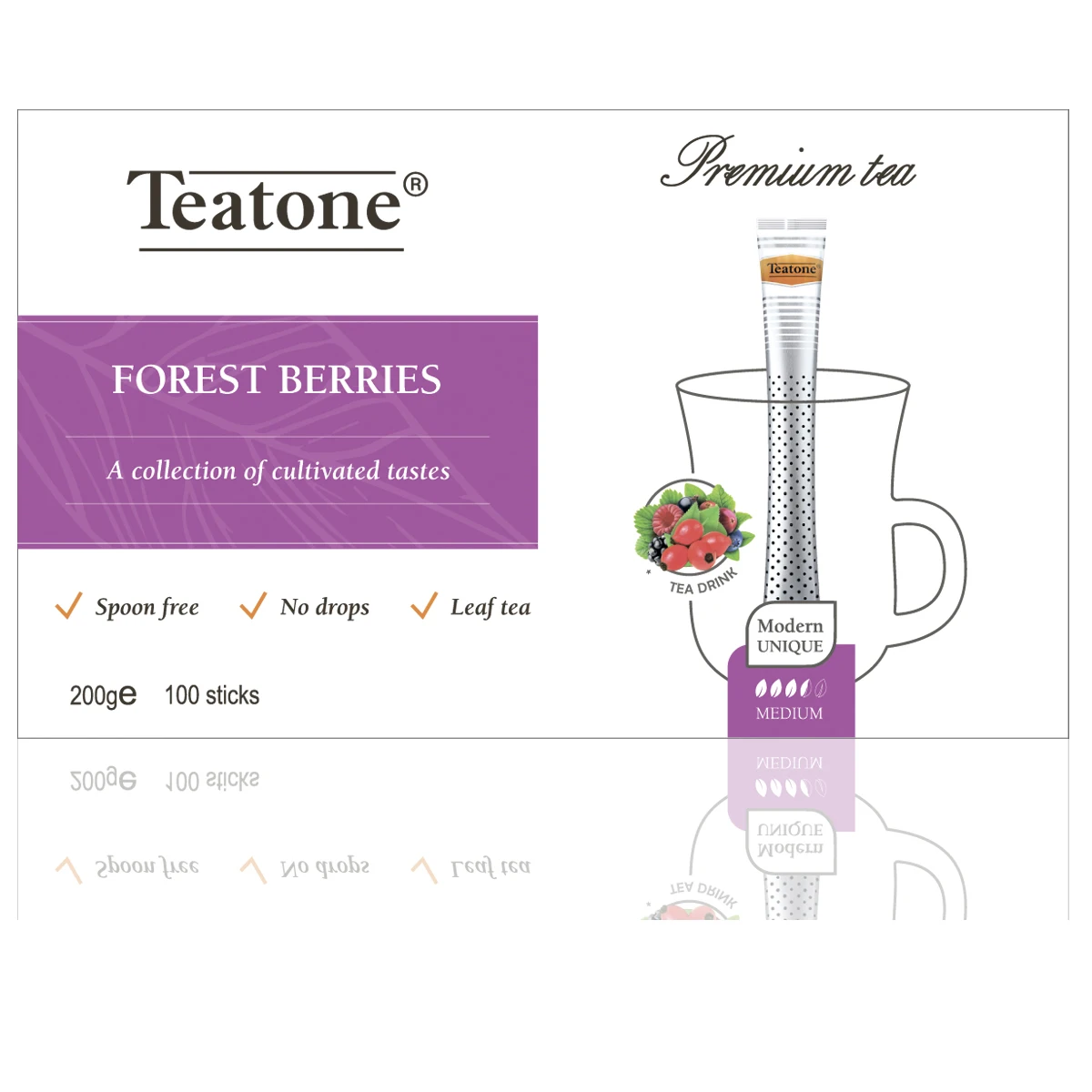 Forest berries in stick TEATONE 100 sticks in individual package * 2g High quality