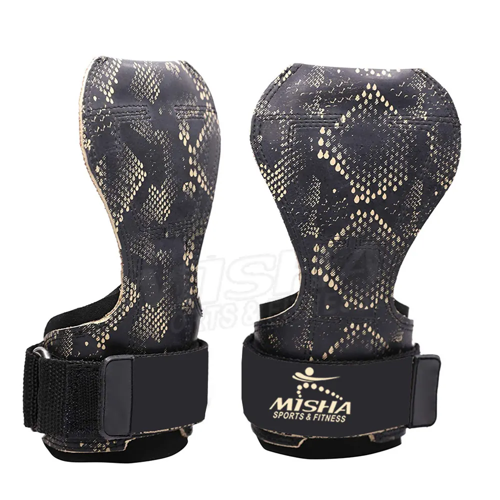Wholesale Gym Fitness Power Weightlifting Brace Wrist Hooks Grips Gymnastics Hand Grips Leather Power Lifting Grips